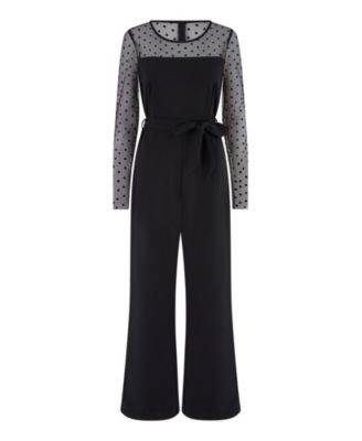 Women's Black Spot Mesh Stretch Jumpsuit