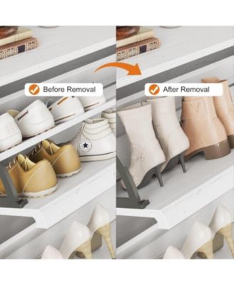 Shoe Cabinet with 4 Flip Drawers, Wooden Shoe Organizer Cabinet with Adjustable Shelf, Shoe Storage for Entryway, White