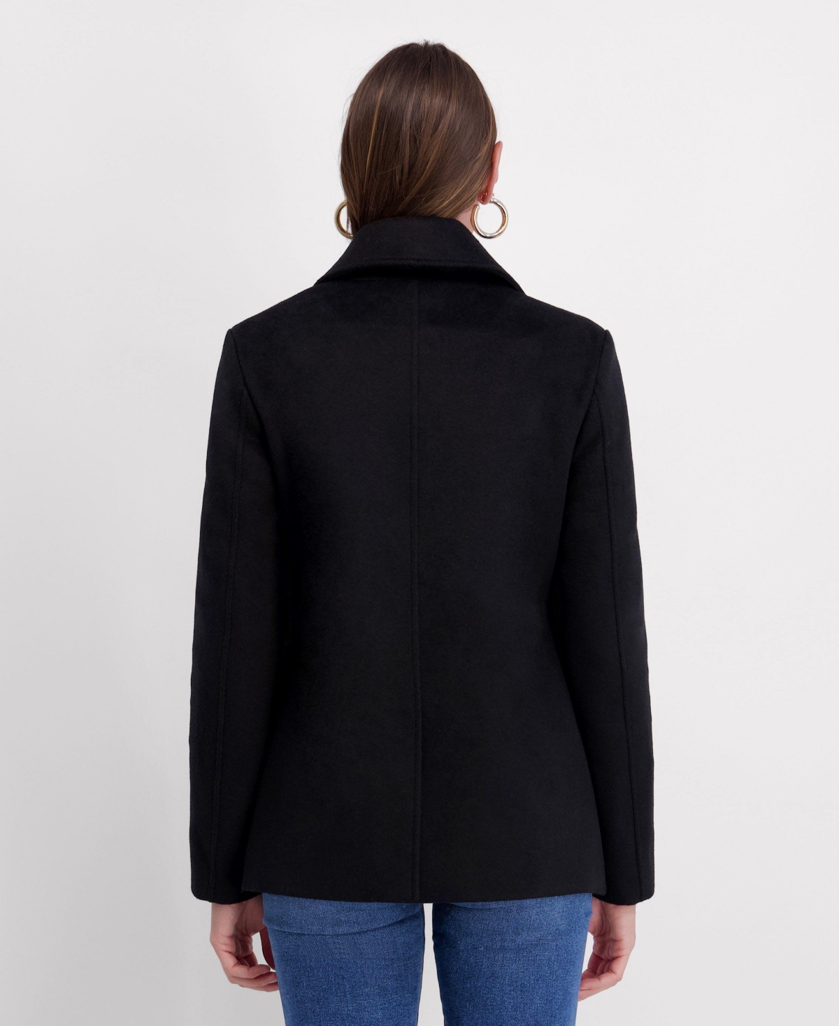 Kensie Women's Double Breasted Patch Pocket Faux Wool Jacket with Fringe