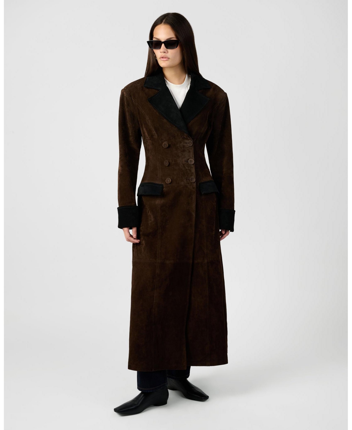WeWoreWhat Women's Premium Double Breasted Suede Coat