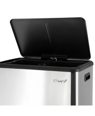 60 Liter 2 Compartment Large 8 Gallon Split Stainless Steel Step Trash Bin with Slow Close Mechanism