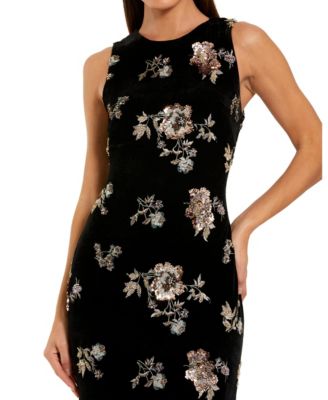 Women's Embellished Velvet High Neck Sleeveless Gown