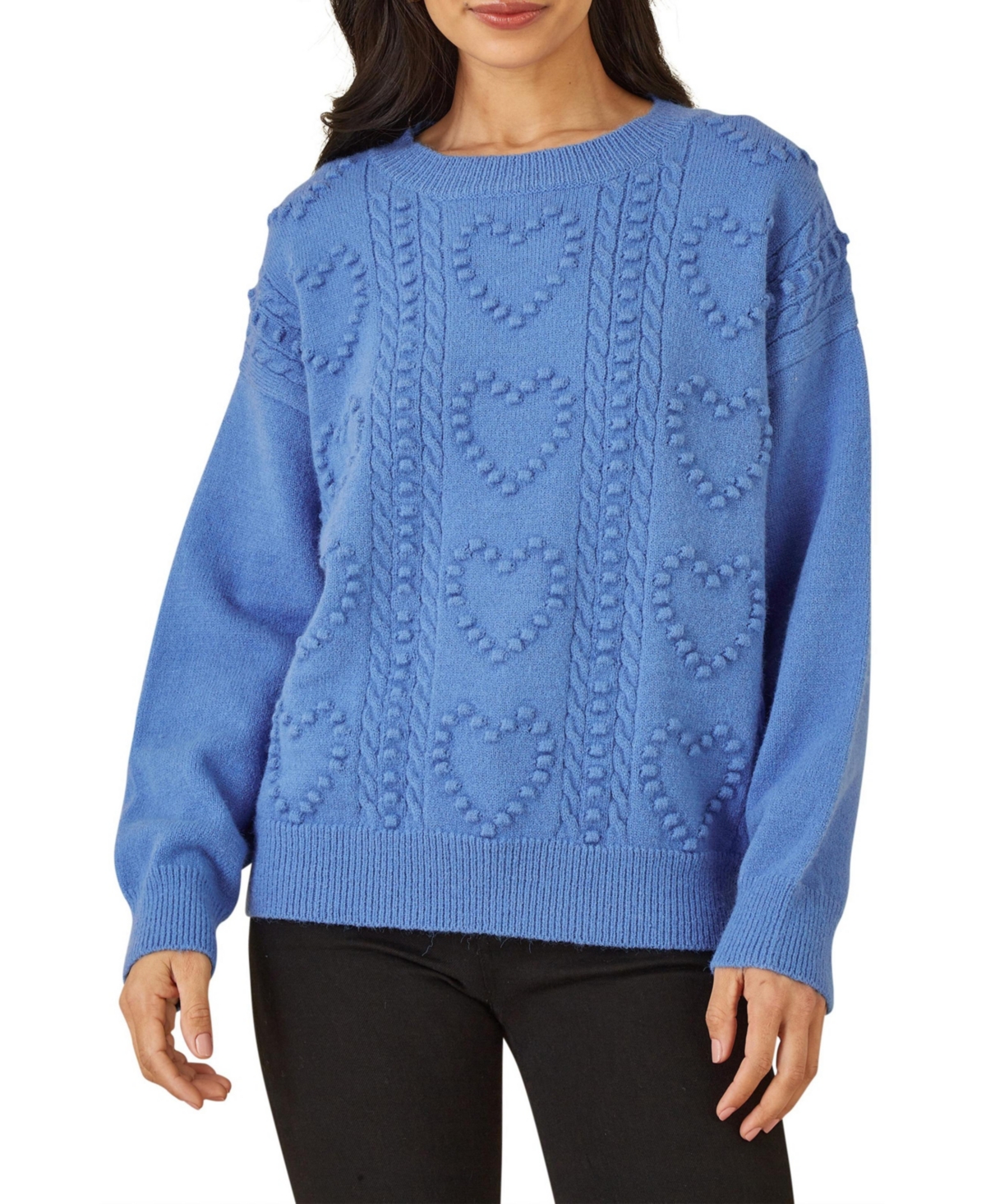 Yumi Women's Heart Detail Relaxed Knit Sweater