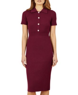 Women's Fitted Rib Knitted Midi Dress