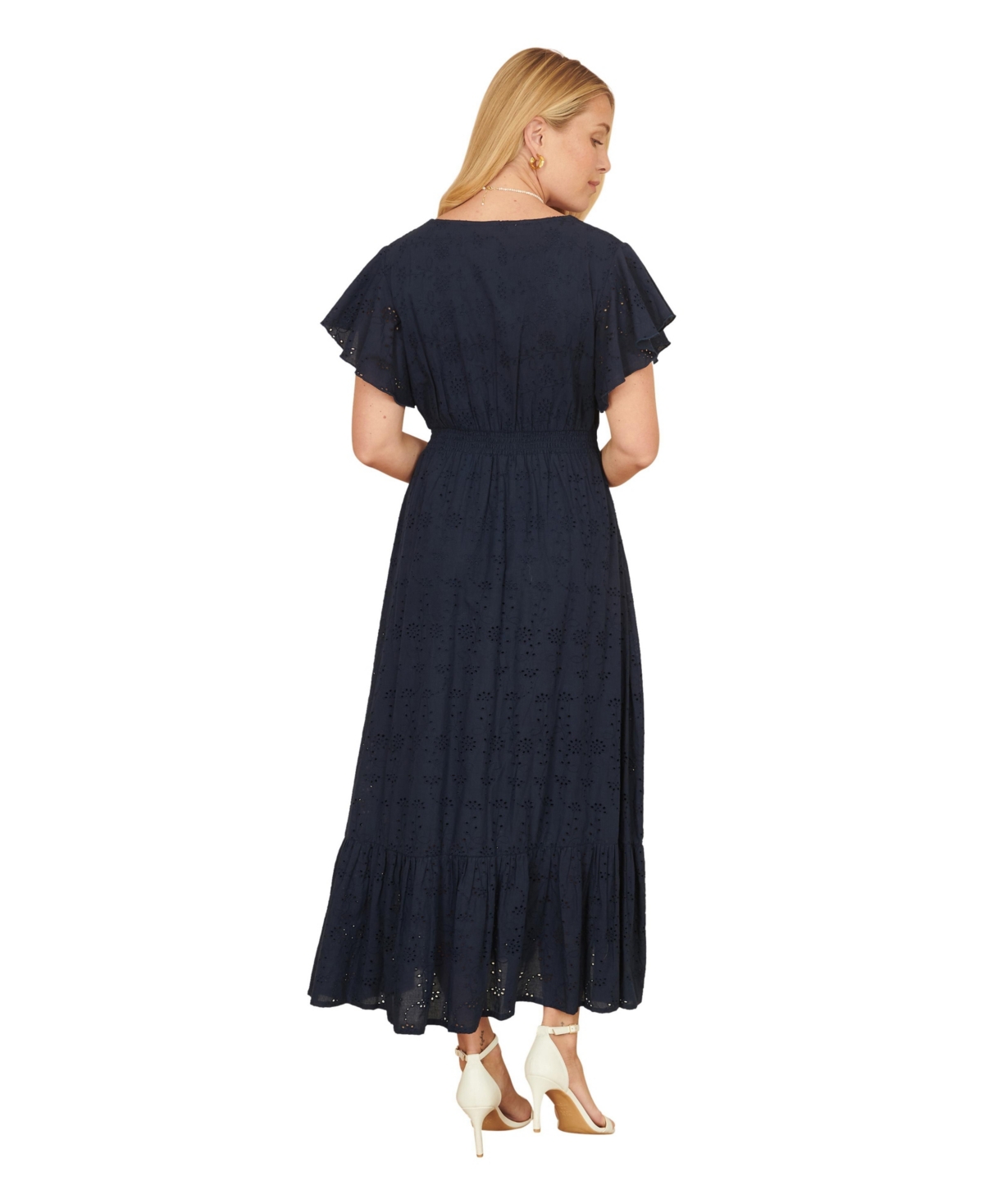 Yumi Women's Cotton Broderie Anglaise Wrap Midi Dress