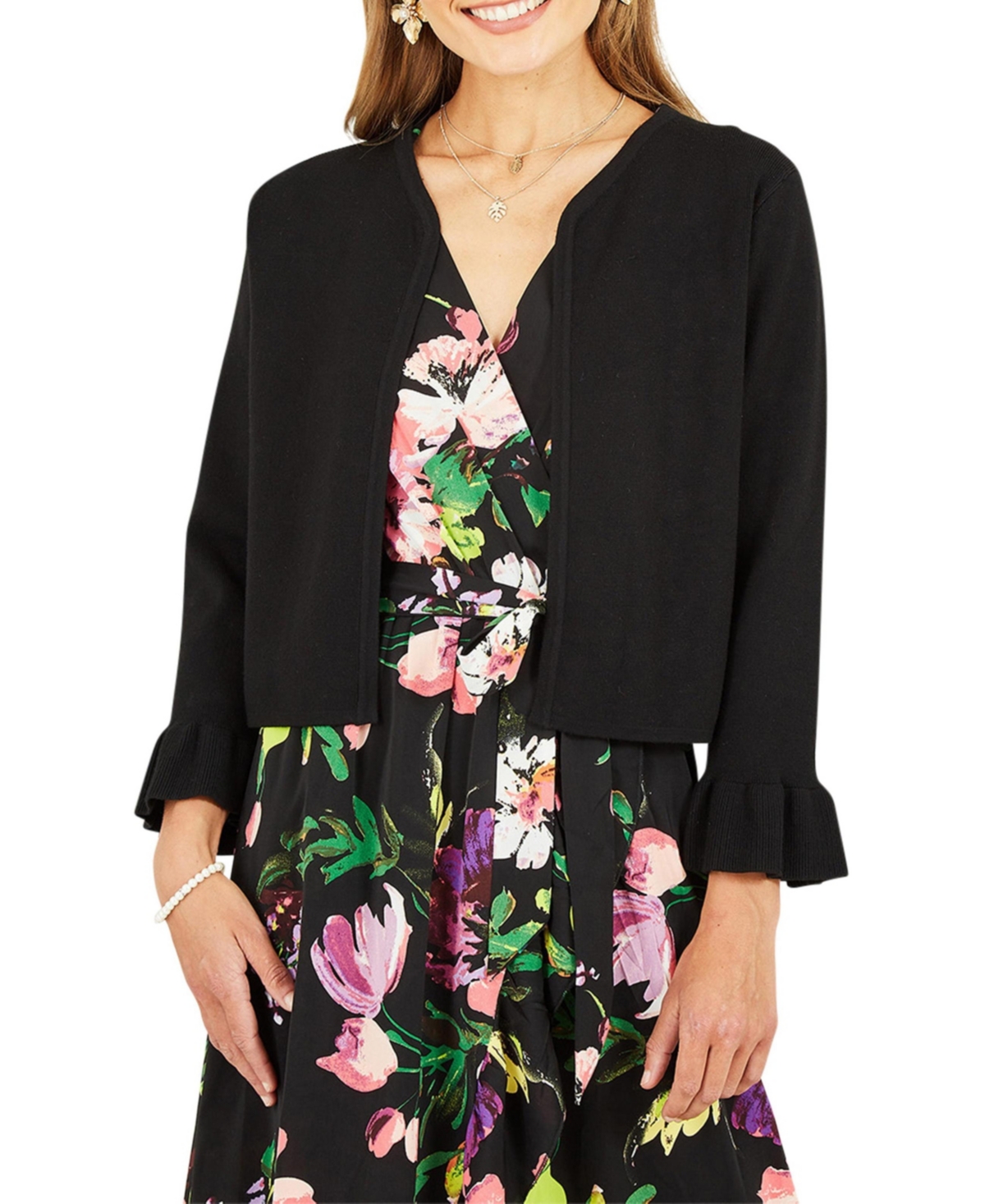 Yumi Women's Cropped Cardigan With Bell Sleeves