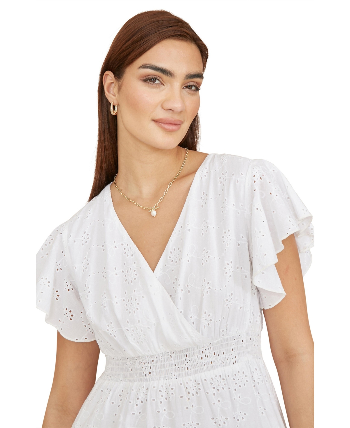 Yumi Women's Cotton Broderie Anglaise Wrap Midi Dress