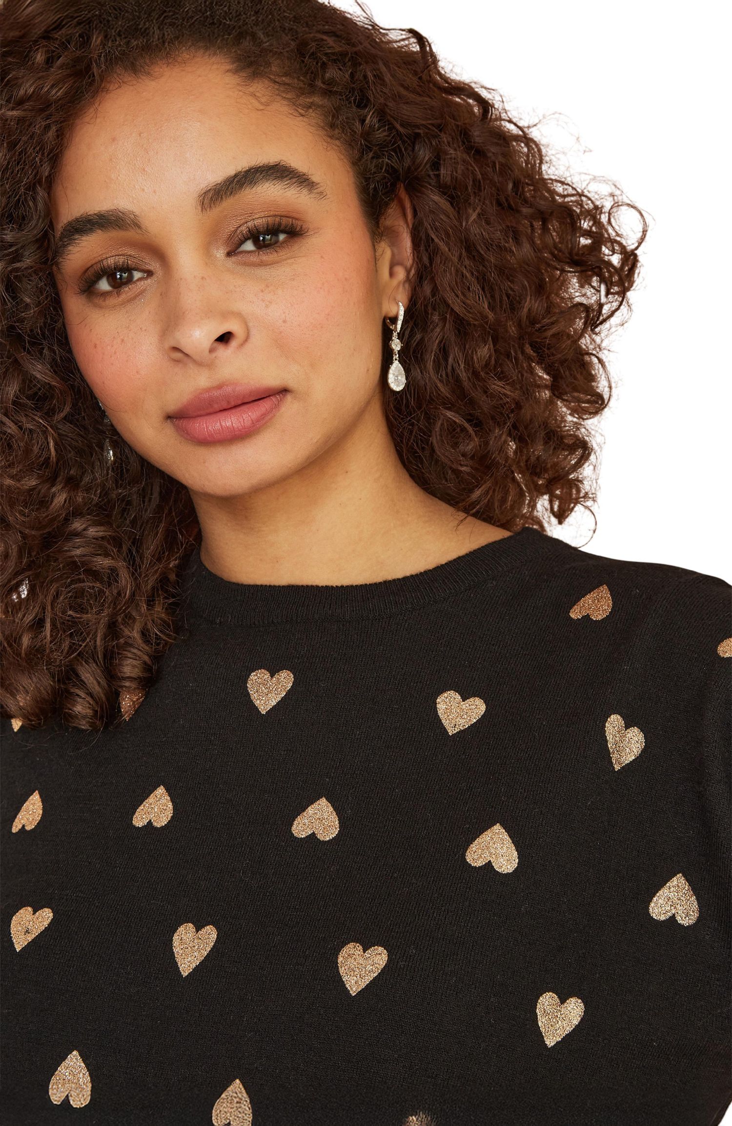 Women's Foil Heart Print Relaxed Fit Sweater