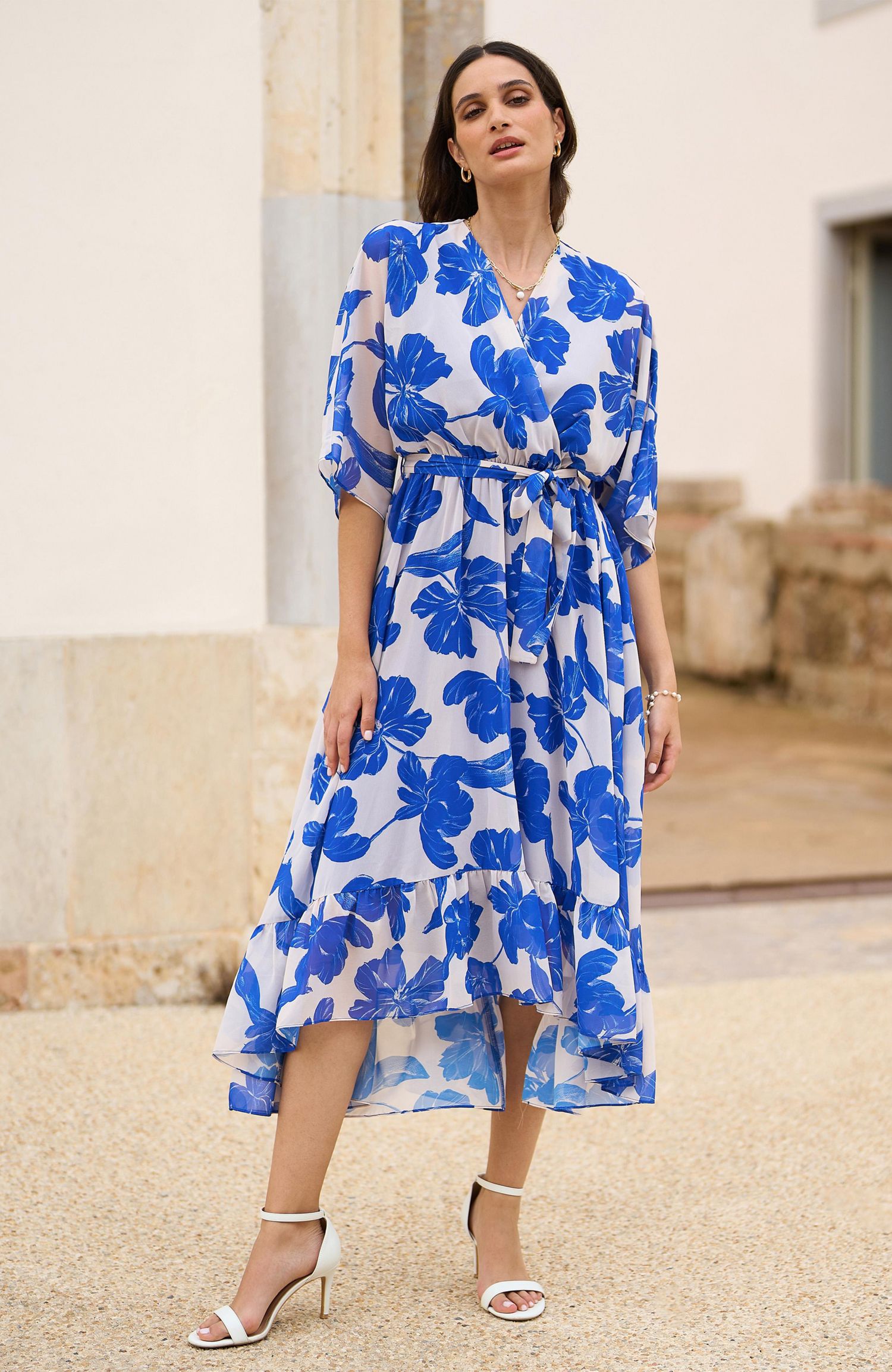 Women's Midi Dip Hem Wrap Dress