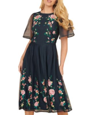 Women's Embroidered Mesh Sleeve Prom Dress