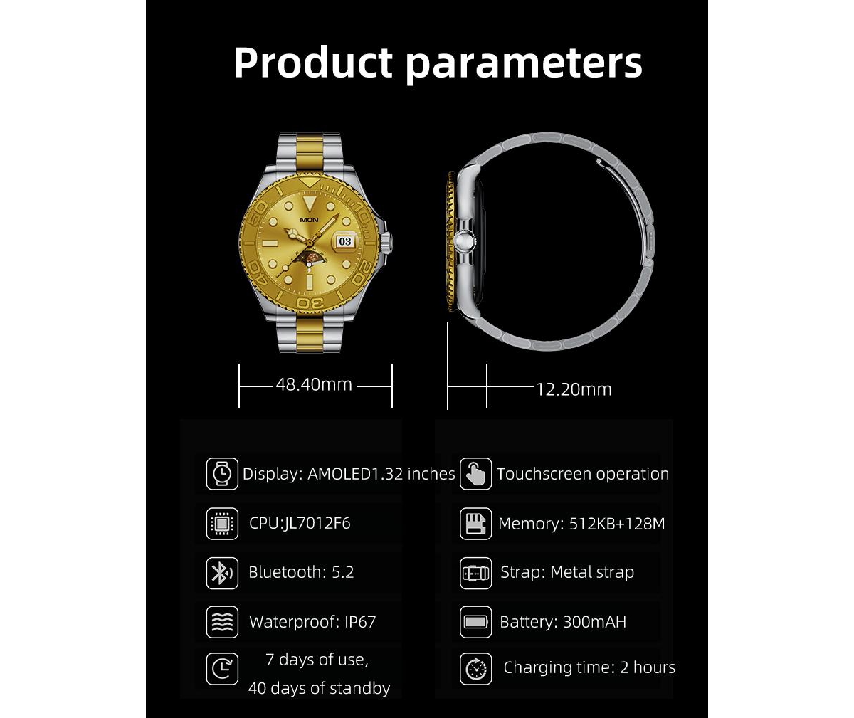 Ruxing Smart 1.32" Hd Smart Watch Multi-function With Bluetooth Calling Health Monitoring, IP67 for Women Men