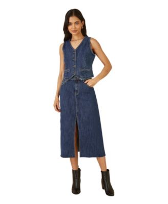 Women's Button Up Denim Stretch Waistcoat