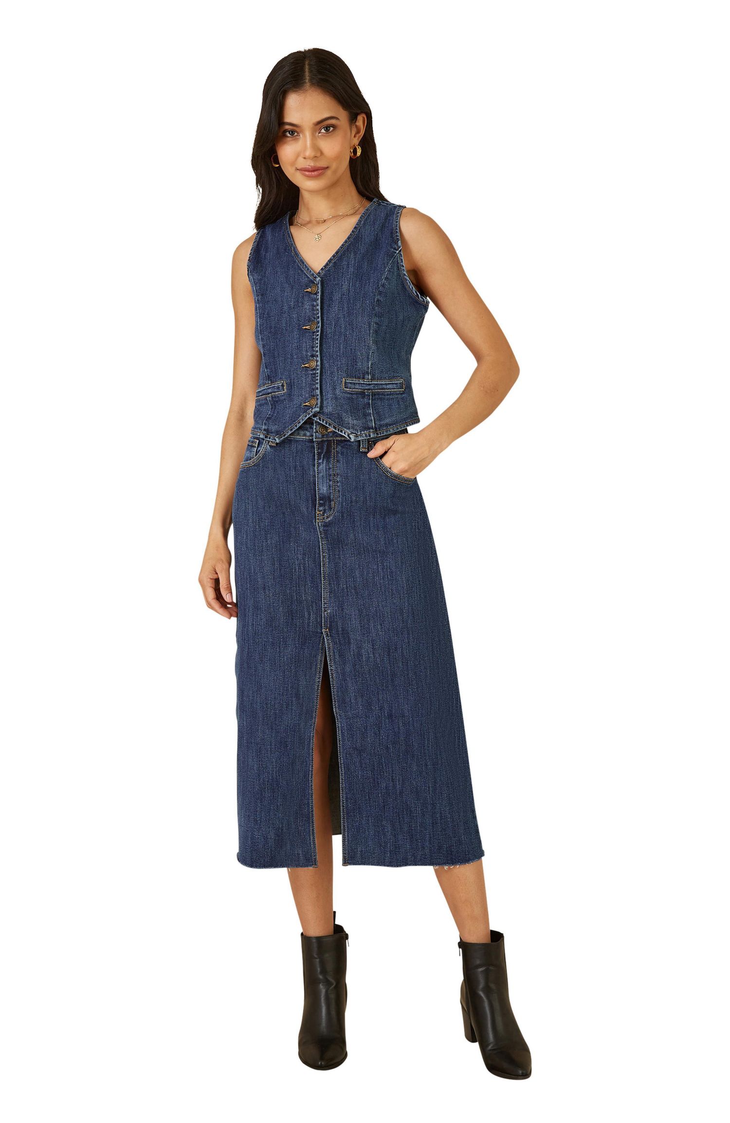 Women's Button Up Denim Stretch Waistcoat