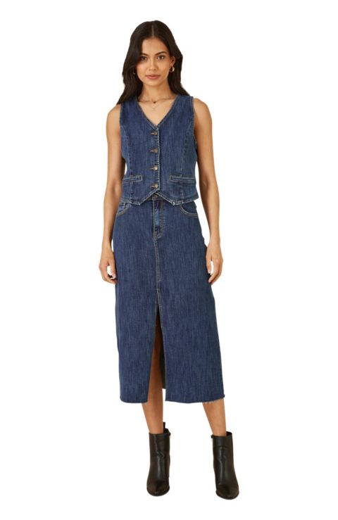Женские куртки Yumi Button Up Denim Stretch Waistcoat