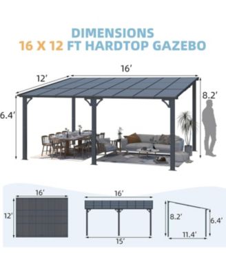 16'x12' Wall Mounted Gazebos Pergola