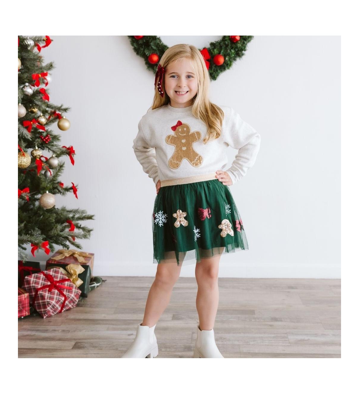 Sweet Wink Baby Girls Gingerbread Joy Sequin Christmas Tutu Skirt