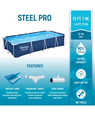 Steel Pro 13 Foot x 32 Inch Rectangular Above Ground Swimming Pool, Blue