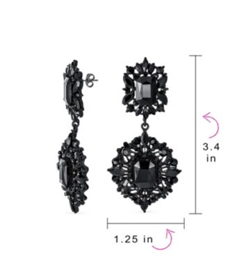 Set of 2 Big Crystal Art Deco Purple and Black Dangle Earrings Black Plated