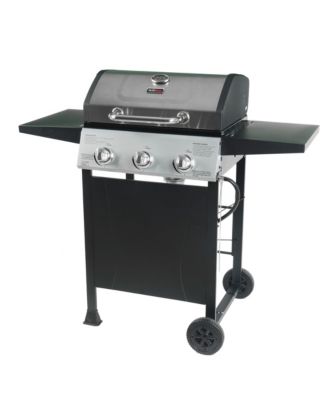 27,000 BTU 3 Burner Propane Gas Grill w/Wheels, Cover, & Side Shelves