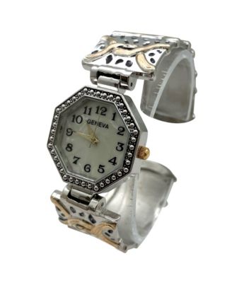 Elegant Detailed Octagon Bangle Women Watch, Two Tone