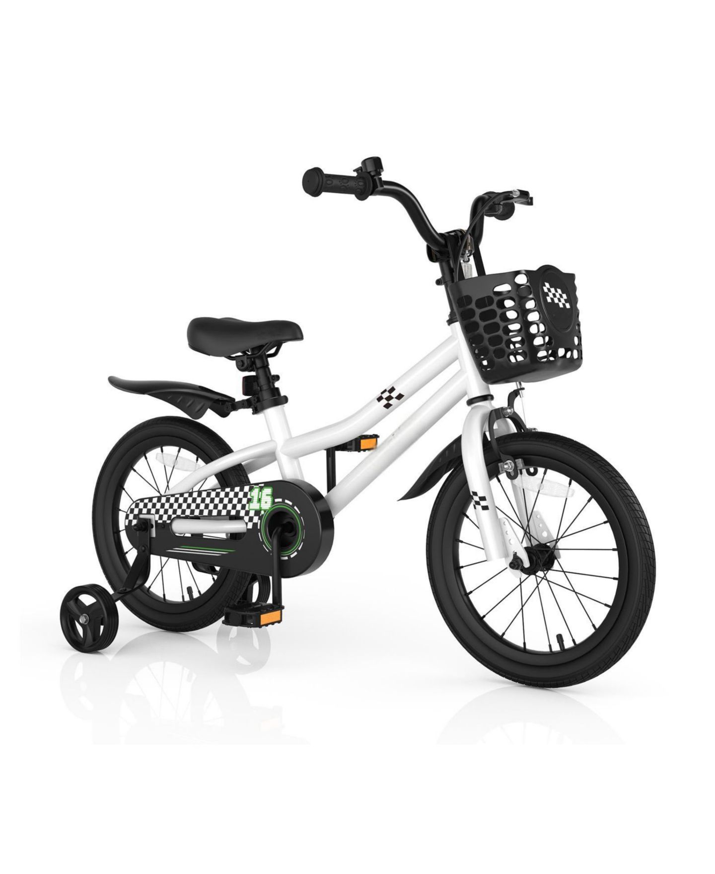 Детская игрушка HONGGE 16 Inch Carbon Steel Removable-Training-Wheel Coaster-Brake Bike with Adjustable Seat, Ages 4-6, цвет: Белый чёрный — фото 1