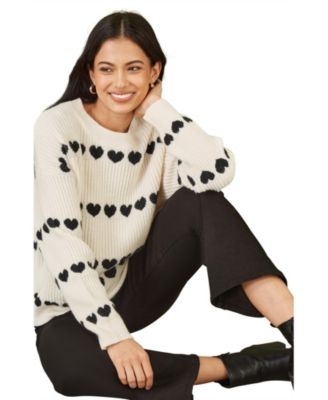 Women's Knitted Heart Stripes Sweater