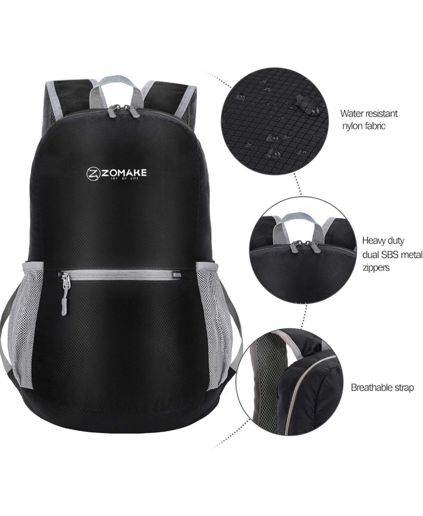 Рюкзак Urbanmax Ultra Lightweight Hiking 20L, Packable Small Water Resistant Daypack for Women Men, цвет: Чёрный — фото 3