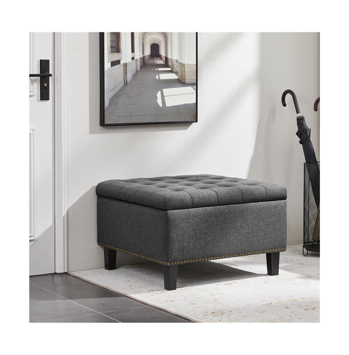 Button-Tufted 50-inch Ottoman Entryway Bench Footstool Bench Dark Gray