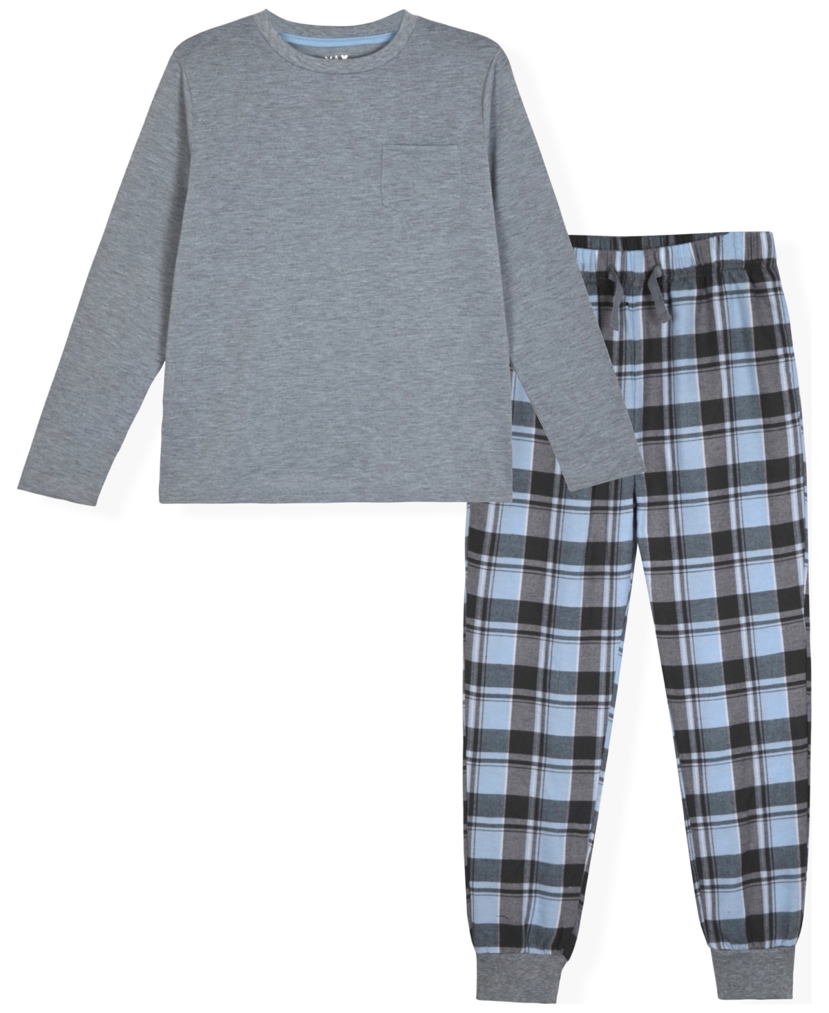 Max & Olivia Big Boy Pajama Set, With Plaid Pant And Solid Top In Gray