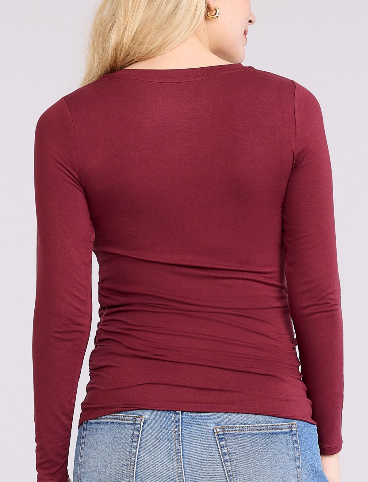 Motherhood Maternity V-Neck Side-Ruched Long Sleeve Tee