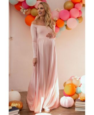 Maternity Pink Solid Off Shoulder Maxi Dress