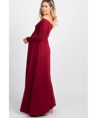 Maternity Pink Solid Off Shoulder Maxi Dress