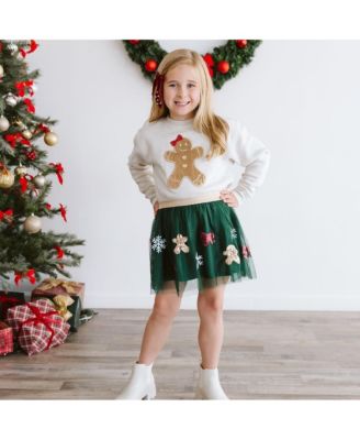 Little and Big Girls Gingerbread Joy Sequin Christmas Tutu Skirt