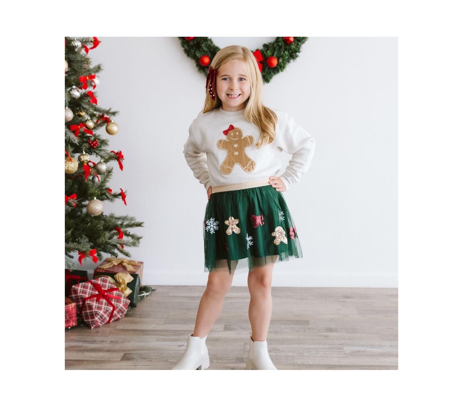 Little and Big Girls Gingerbread Joy Sequin Christmas Tutu Skirt