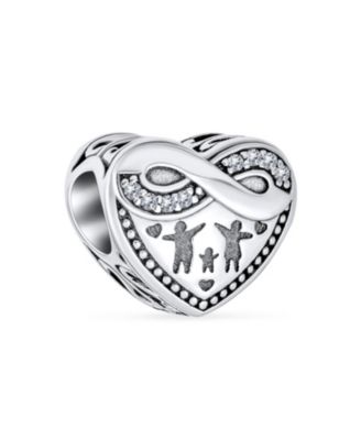 Set of 2 CZ Accent Loving Family Heart & Words Forever Together Charm Bead Wife Sterling Silver