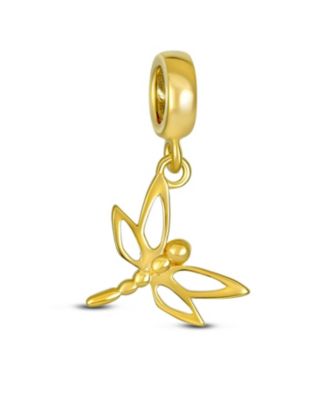 Set of 2 Dragonfly Firefly Butterfly Gold Plated Dangle & Teal Silver Bee Flower Glass Spacer Charm Bead Sterling Silver