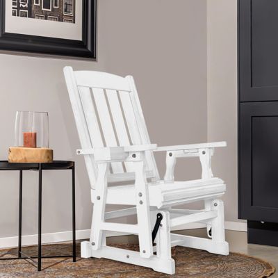 Wooden Patio Glider for One Person, with High Back and Deep Contoured Seat, Solid Fir Wood, Heavy Duty 600 LBS (Deep Brown, 1-Seater)