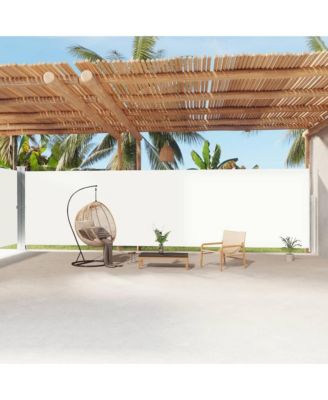 Side Awning Cream Polyester, Steel, Aluminum Large Retractable