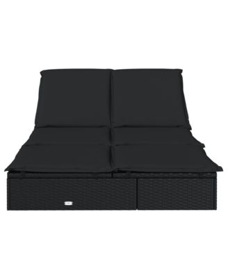 Sunbed Black PE rattan Double Adjustable Armrests Sunbed
