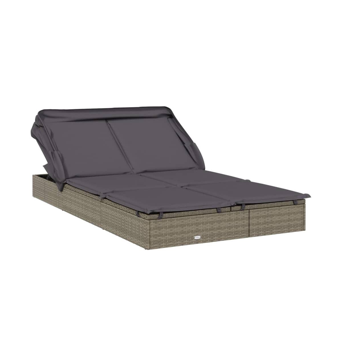Sunbed Grey Pe Rattan, Powder-Coated Steel Double Foldable