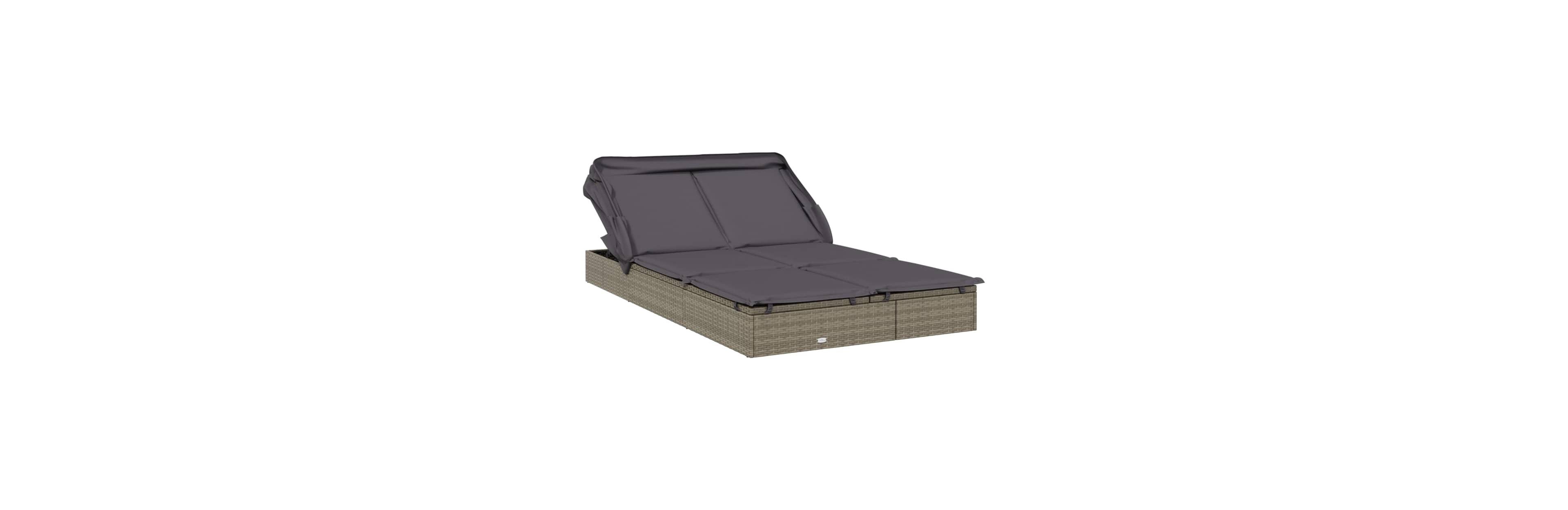 Sunbed Grey Pe Rattan, Powder-Coated Steel Double Foldable