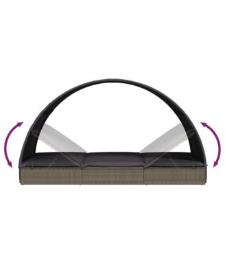 Sunbed Gray PE Rattan Two-Person Size Adjustable Armrests