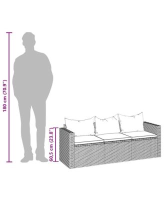 3-Seater Garden Sofa Grey PE Rattan 3 Seater Foldable