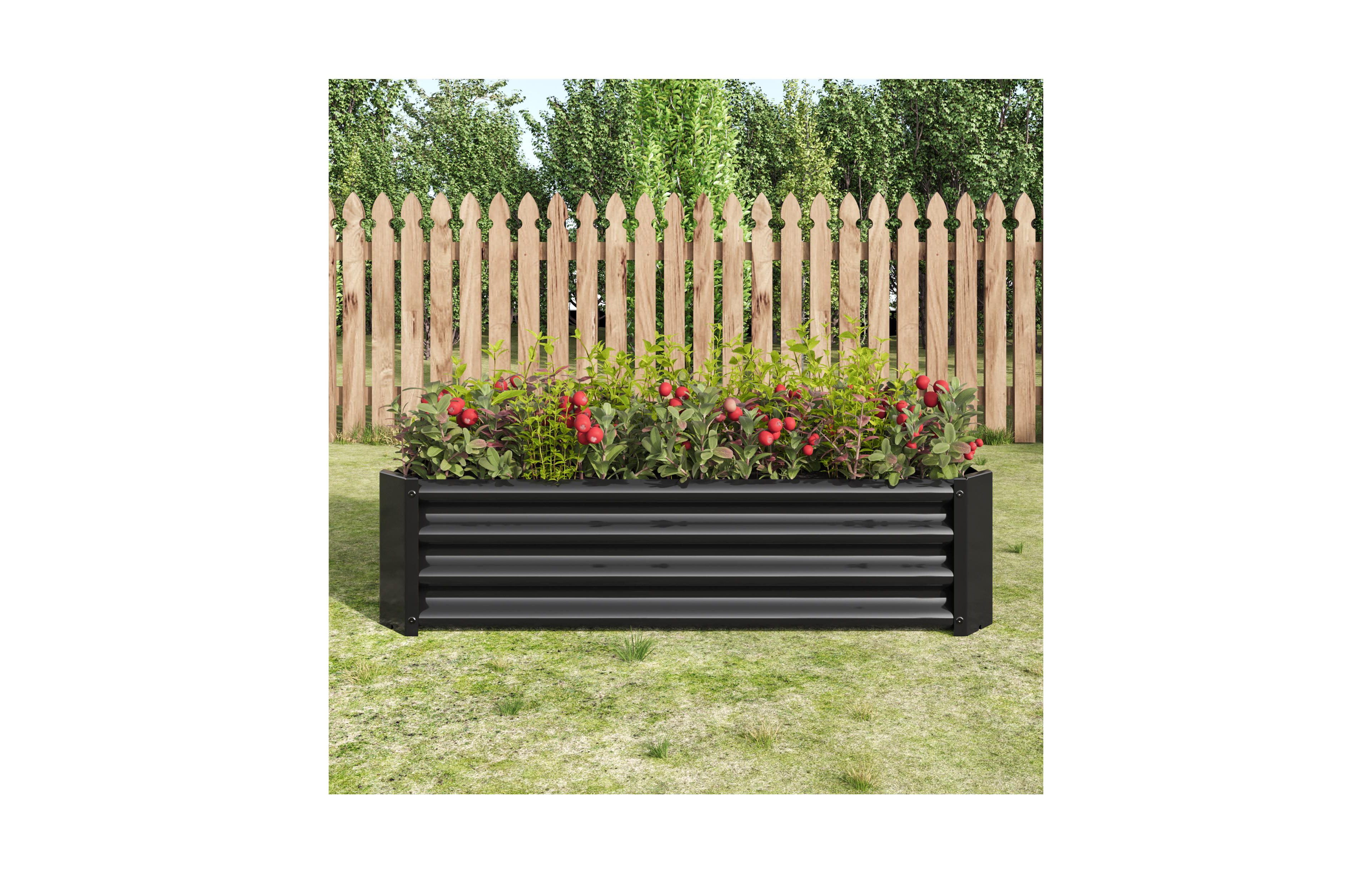 47.24"Metal Raised Garden Bed, Rectangle Raised Planter 4×2×1ft for Flowers Plants, Vegetables Herb Black