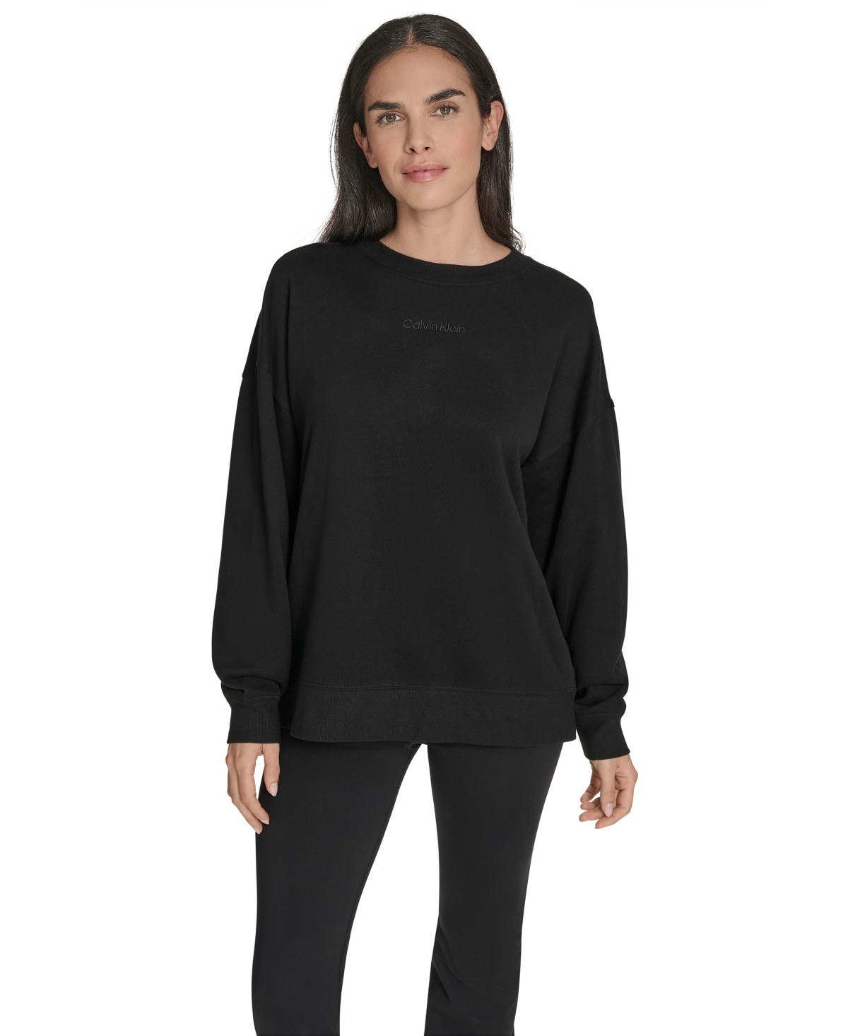 Calvin Klein Women's Performance Crew Neck Oversized Sweatshirt In Black