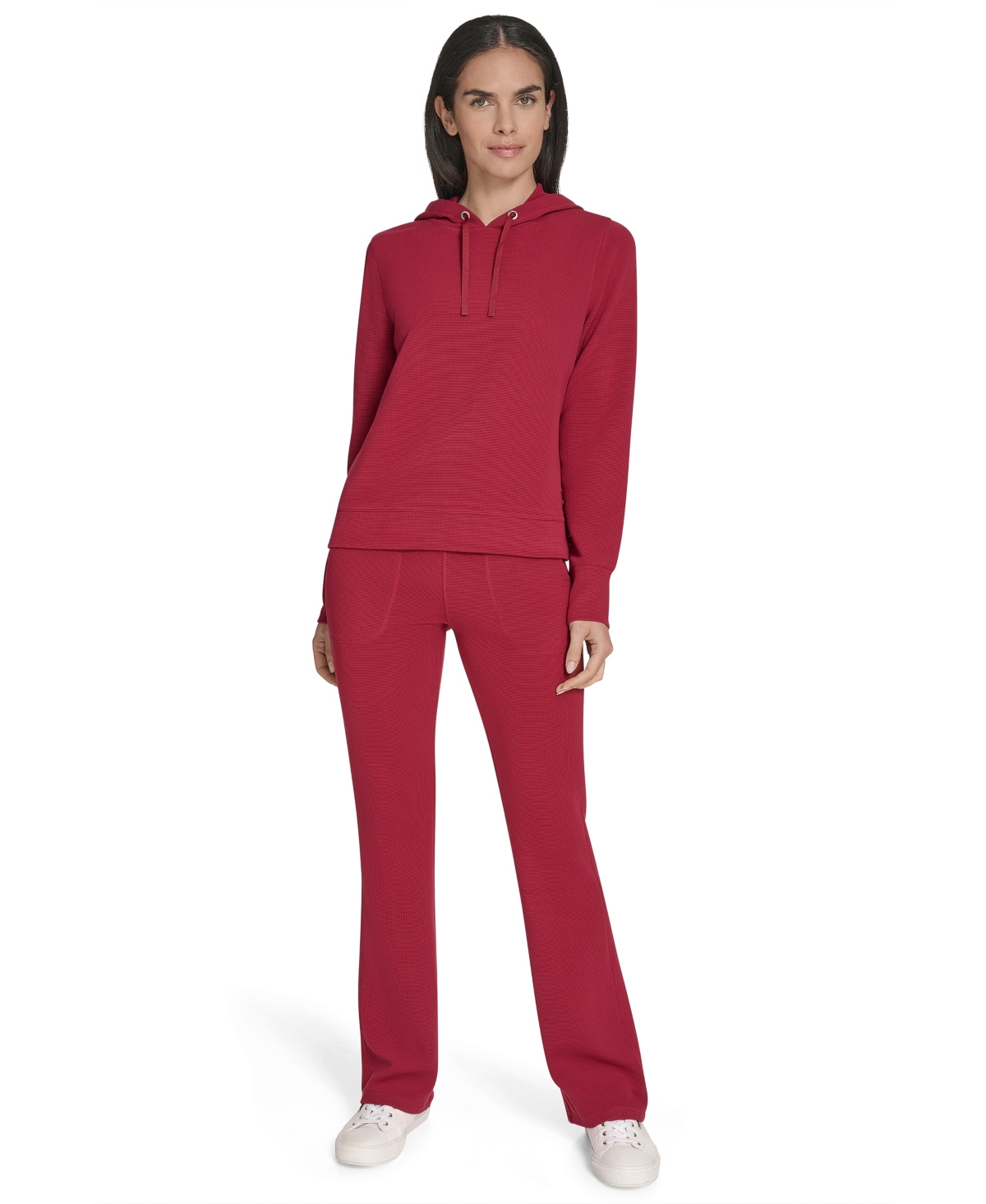 Calvin Klein Performance Women's Waffle-knit Pullover Hoodie In Red