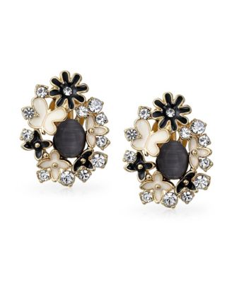 Set of 2 Pink Purple Black White Button Style Clip-On Earrings for Non-Pierced