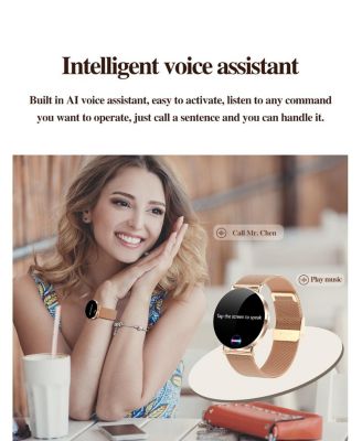 RUXING Women's Smart Watch 1.32" Full Touch Screen Bluetooth Call Silver Strap Round Dial