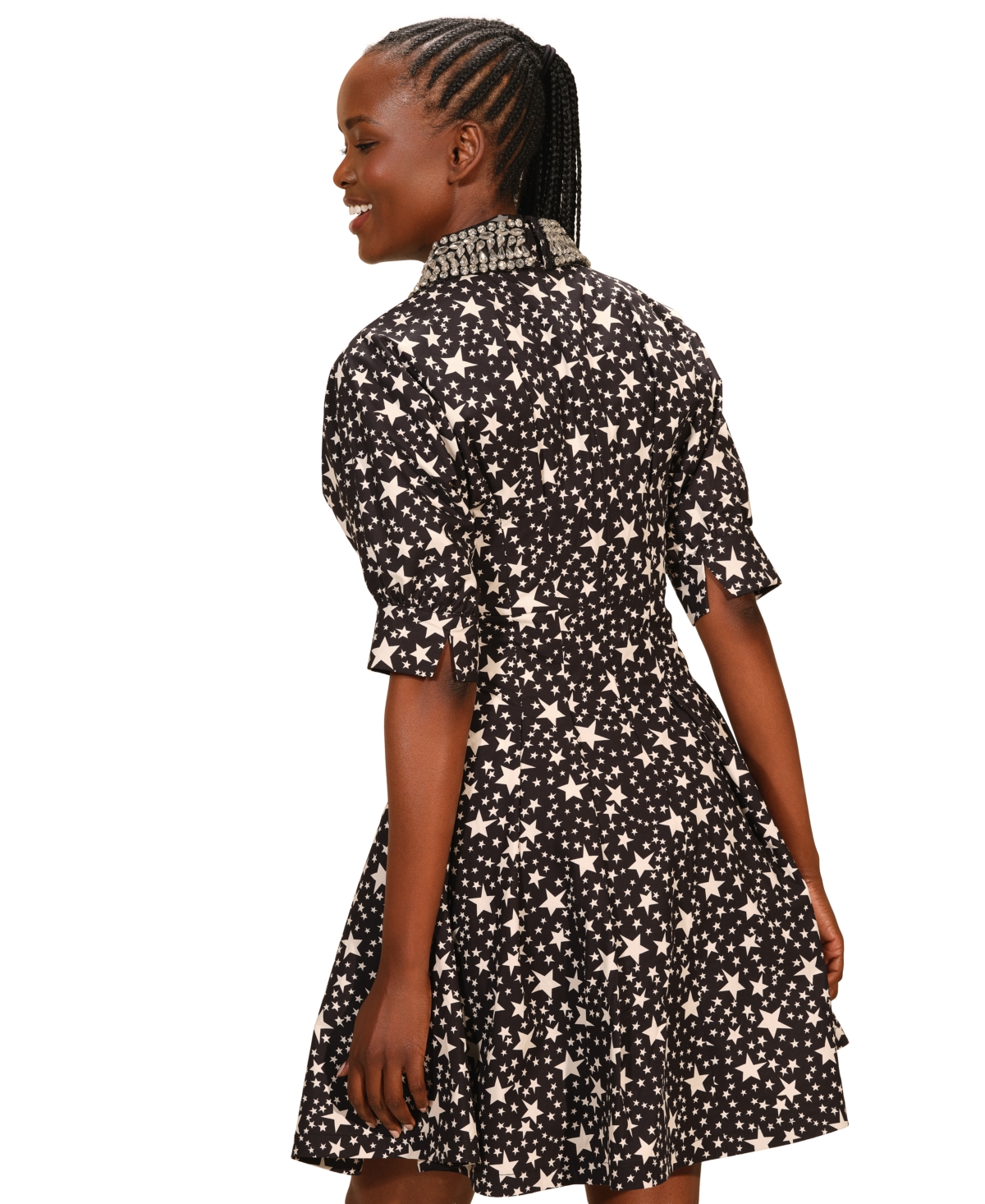 Isaac Mizrahi Women's Embellished Elbow Sleeves Shirtdress