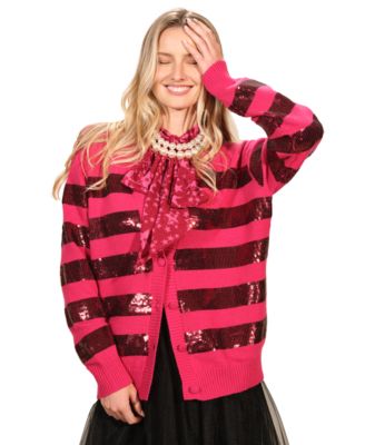 Isaac Mizrahi - Women's Long Sleeve Striped Cardigan Sweater